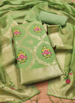 Pure Chanderi Banarasi Silk Light Green Festival Wear Embroidery Work Dress Material